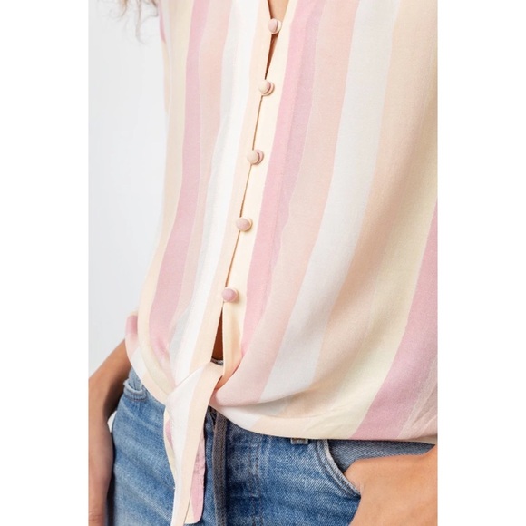 Rails XS Sunrise Stripe Pastel Button Down Tie Front Crop Thea Top Blouse - Picture 13 of 15